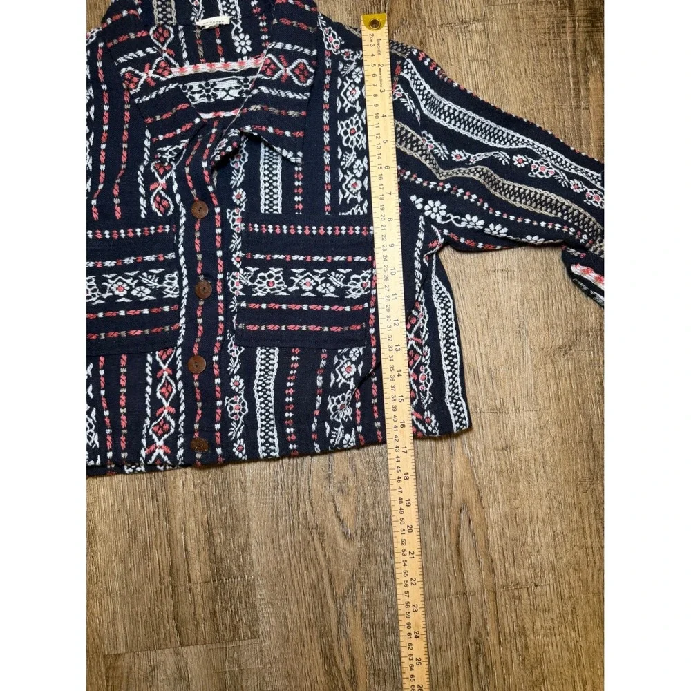 Billabong Cropped Tribal Print Button Down Shirt Jacket Navy‎ Red White XS